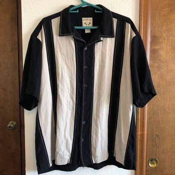 Paradise Coves Other - Paradise Coves Mens XXL 2XL Black Tan 100% Silk Striped Shirt Sleeve Beach Shirt